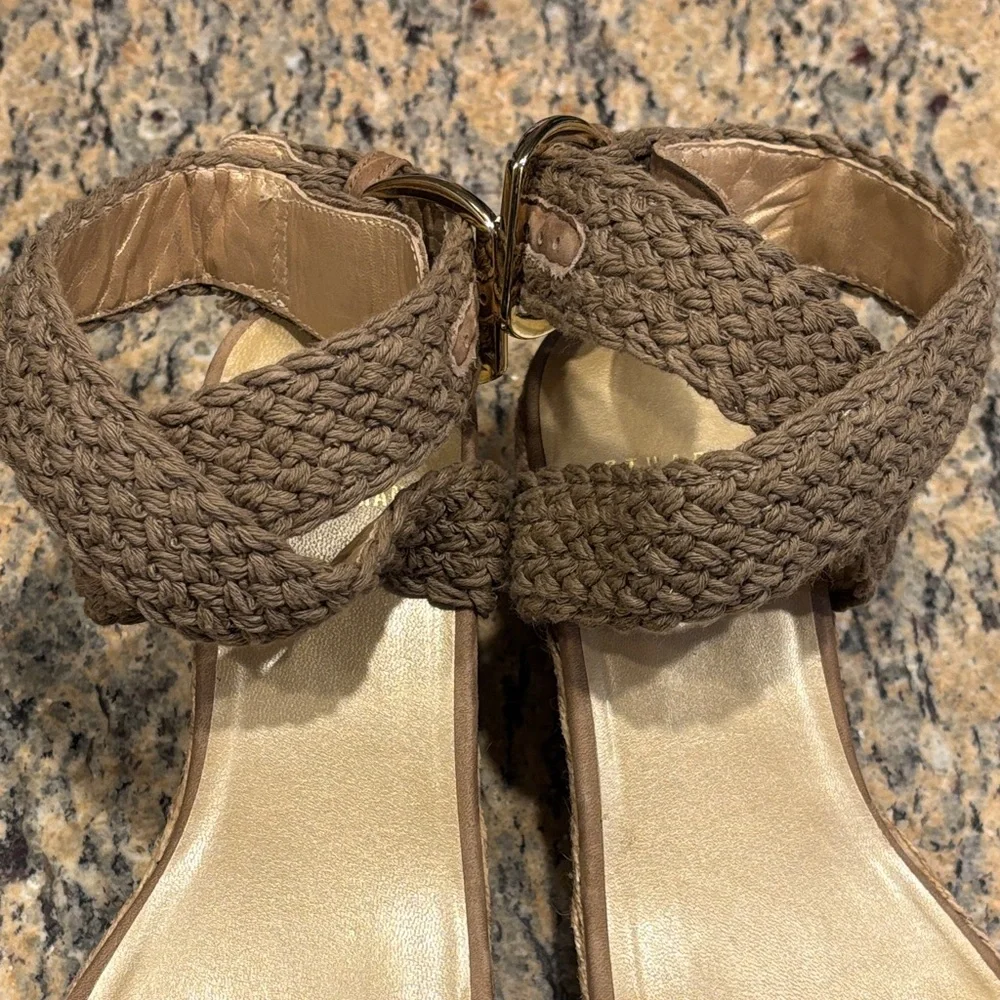 Stuart Weitzman Espadrille Wedge Sandals Ankle Wrap Size 6.5 Neutral - Picture 10 of 13
